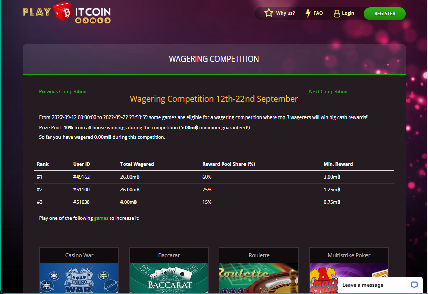 online wagering competition at playbitcoingames.com