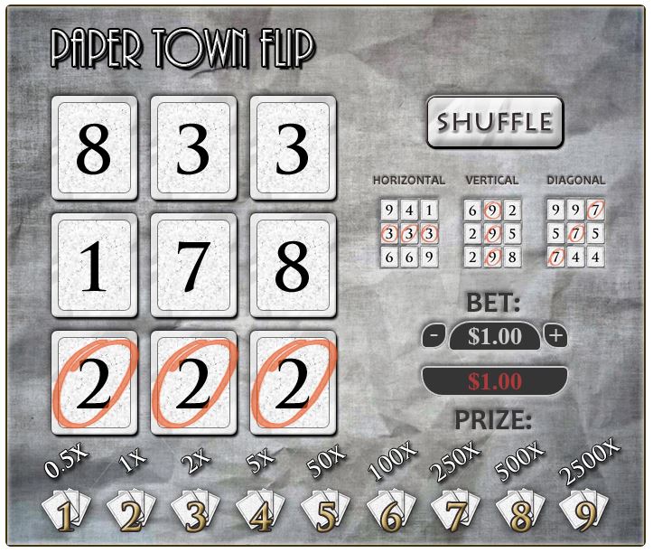 Paper Town Flip in-game image on PlayBitcoinGames.com